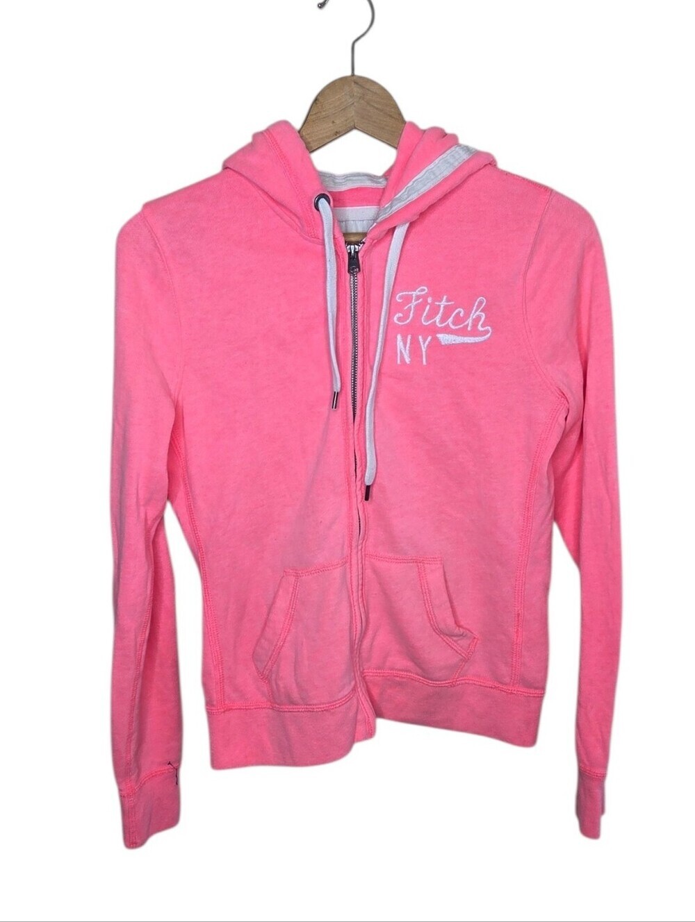 Y2K Abercrombie & Fitch Neon Pink Zip Front Hoodie Sweatshirt Size Medium Casual